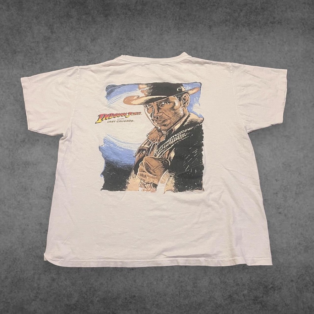 VTG 1989 Lucasfilm Indiana Jones Last Crusade Graphic Shirt Mens Large White USA